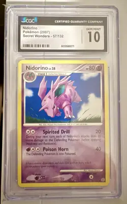 Pokemon TCG Nidorino Lv.28 57/132 2007 Secret Wonders CGC GEM MINT 10 POP = 5!!! - Image 1