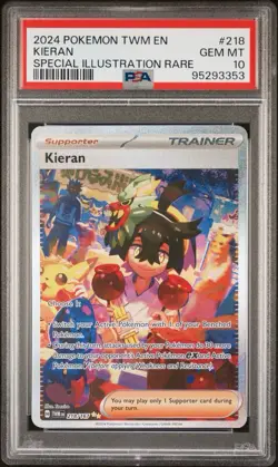 PSA 10 GEM MINT 2024 Pokemon TWM En #218 Kieran Special Illustration Rare - Image 1