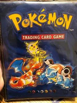 Pokemon 1999 Blue 4-Pocket Binder + card lot, promos, rares, foils, giant cards! - Image 1