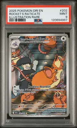 TEAM ROCKET'S RATICATE #202 ILLUSTRATION RARE 2025 POKEMON DRI EN PSA 9 MINT - Image 1