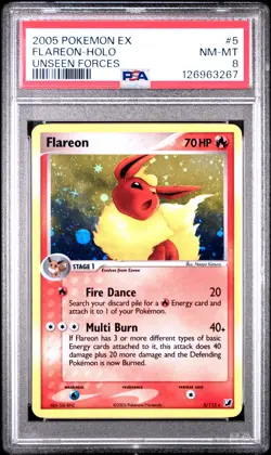 2005 POKEMON EX UNSEEN FORCES #5 FLAREON-HOLO PSA 8 - Image 1