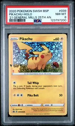 2020 POKEMON SWSH BLACK STAR PROMO #039 PIKACHU-HOLO PSA 8 - Image 1