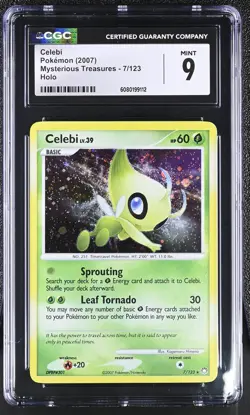 CGC 9 MINT Celebi 2007 Mysterious Treasures 7/123 Holo SWIRL Pokemon Card - Image 1