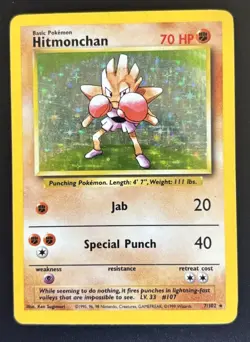 Hitmonchan Base Set Holo Unlimited Rare Pokemon TCG Card 7/102 - Image 3