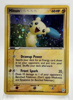 Minun 6/12 Cosmos Holo SWIRL Pokemon Card EX Trainer Kit 2006 HP Crease - Image 1