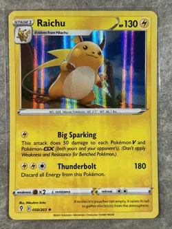 Raichu 050/203 Pokemon TCG Card Swsh07: Evolving Skies Holo Rare (Light Play) - Image 1