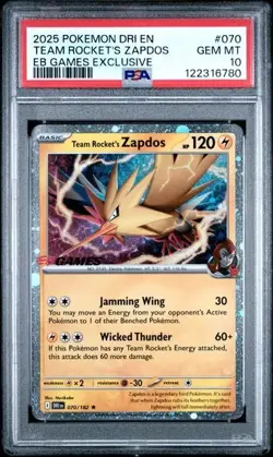 PSA 10 - Team Rocket's Zapdos Holo 070/182 EB Games Exclusive - Pokemon - Image 1