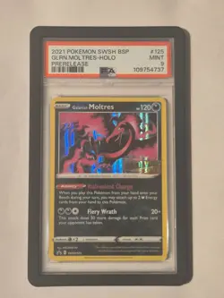 Moltres Evolving Skies Holo Rare Pre Release Pokemon Card PSA 9 - Image 1