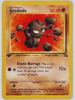 Pokemon Card 1999 Geodude 1st Edition Fossil Set 47/62 Common WOTC LP - Image 1