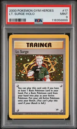 2000 POKEMON GYM HEROES #17 LT. SURGE-HOLO PSA 9 - Image 1