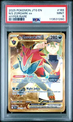 2025 POKEMON JTG EN JOURNEY TOGETHER #189 N'S ZOROARK EX HYPER RARE PSA 9 MINT - Image 1