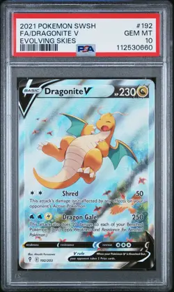 2021 POKEMON EN SWSH EVOLVING SKIES #192 ALT ART DRAGONITE V PSA 10 GEM MINT! - Image 1
