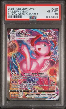 2021 POKEMON EN SWSH FUSION STRIKE #269 FULL ALT ART MEW VMAX SECRET PSA 10 GEM! - Image 1