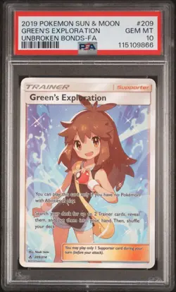 2019 POKEMON EN S&M UNBROKEN BONDS #209 FULL ART GREEN'S EXPLORATION PSA 10 GEM! - Image 1