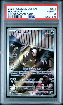 2023 POKEMON OBF EN OBSIDIAN FLAMES 204 HOUNDOUR ILLUSTRATION RARE PSA 8 NM - MT - Image 1