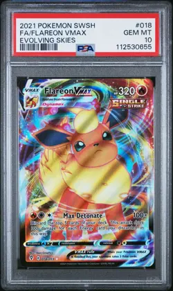 2021 POKEMON EN SWSH EVOLVING SKIES #018 FULL ART FLAREON VMAX PSA 10 GEM MINT! - Image 1