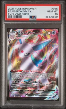 2021 POKEMON SWORD & SHIELD EVOLVING SKIES #65 FULL ART ESPEON VMAX PSA 10 GEM! - Image 1