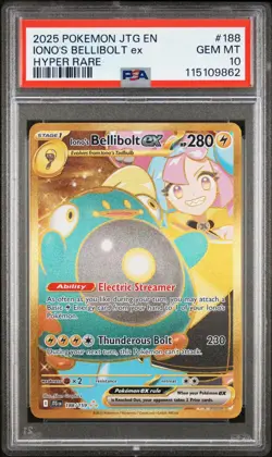 2025 POKEMON EN JOURNEY TOGETHER #188 IONO'S BELLIBOLT EX HYPER RARE PSA 10 GEM! - Image 1