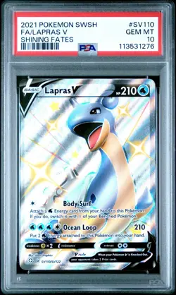 2021 POKEMON EN SWSH SHINING FATES SV110 FULL ART LAPRAS V PSA 10 GEM MINT! - Image 1