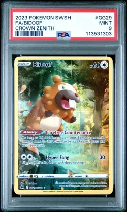 2023 POKEMON SWORD AND SHIELD CROWN ZENITH GG29 FULL ART BIDOOF PSA 9 MINT - Image 1