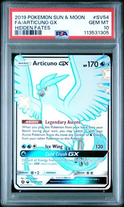 2019 POKEMON SUN & MOON HIDDEN FATES SV54 FULL ART ARTICUNO GX PSA 10 GEM MINT! - Image 1