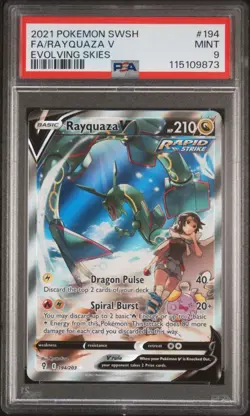 2021 POKEMON SWORD & SHIELD EVOLVING SKIES #194 ALT ART RAYQUAZA V PSA 9 MINT - Image 1