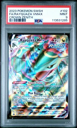 2023 POKEMON SWORD AND SHIELD CROWN ZENITH 102 FULL ART RAYQUAZA VMAX PSA 9 MINT - Image 1