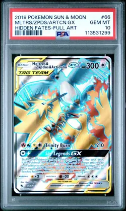 2019 POKEMON HIDDEN FATES #66 FULL ART MOLTRES & ZAPDOS & ARTICUNO GX PSA 10 GEM - Image 1