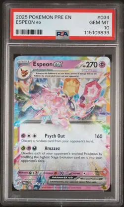 2025 POKEMON EN PRISMATIC EVOLUTIONS #034 ESPEON EX DOUBLE RARE PSA 10 GEM MINT! - Image 1