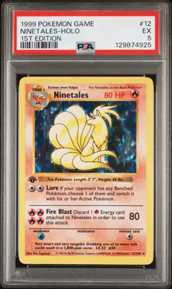 1999 POKEMON BASE SET 1ST EDITION #12 NINETALES-HOLO PSA 5 - Image 1