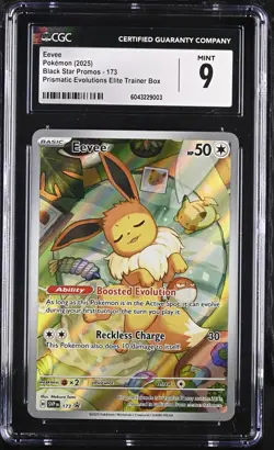 Eevee #173 Pokemon Prismatic Evolutions EN 2025 ETB Promo Rull Art CGC 9 Mint - Image 1