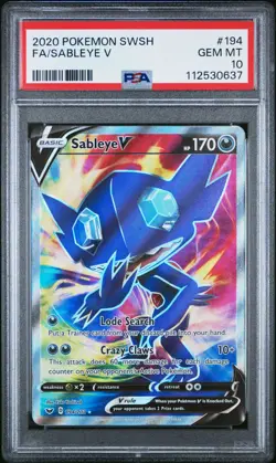 2020 POKEMON EN SWORD & SHIELD BASE #194 FULL ART SABLEYE V PSA 10 GEM MINT! - Image 1