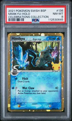 2021 POKEMON SWSH BLACK STAR PROMO #136 MIMIKYU HOLO CELEBRATIONS PSA 8 NM-MT - Image 1