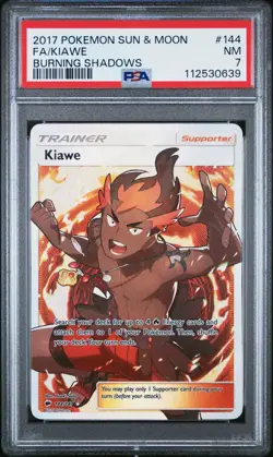2017 POKEMON SUN & MOON BURNING SHADOWS #144 FULL ART KIAWE PSA 7 NM NEAR MINT - Image 1