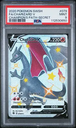 2020 POKEMON SWORD & SHIELD CHAMPION'S PATH 079 FULL ART CHARIZARD V PSA 9 MINT - Image 1