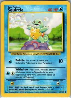 Squirtle 63/102 Non Holo Base Set - Pokemon Card - LP - Image 1