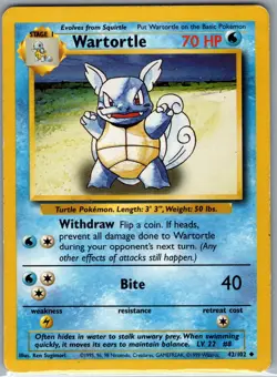 Wartortle 42/102 Non Holo Base Set - Pokemon Card - LP - Image 1