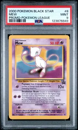 2000 POKEMON PROMO BLACK STAR POKEMON LEAGUE #8 MEW PSA 9 - Image 1