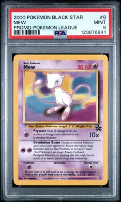 2000 POKEMON PROMO BLACK STAR POKEMON LEAGUE #8 MEW PSA 9 - Image 1