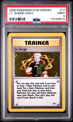 2000 POKEMON GYM HEROES #17 LT. SURGE-HOLO PSA 9 - Image 1