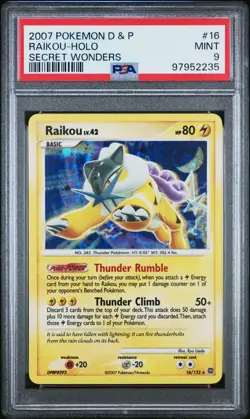2007 POKEMON DIAMOND & PEARL SECRET WONDERS #16 RAIKOU-HOLO PSA 9 - Image 1