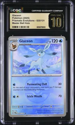 (Pop 1!) Glaceon Masterball Holo Pokemon Prismatic Evolutions CGC Pristine 10 - Image 1