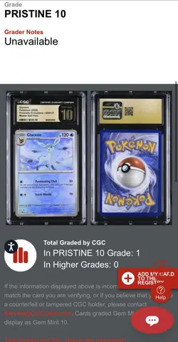 (Pop 1!) Glaceon Masterball Holo Pokemon Prismatic Evolutions CGC Pristine 10 - Image 3