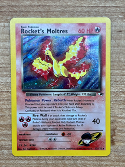 Rocket’s Moltres 12/132 Pokemon TCG Gym Heroes Unlimited Holo - LP/NM - Image 1