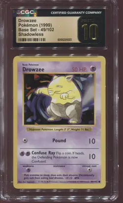 CGC 10 DROWZEE 49/102 SHADOWLESS BASE SET 1999 POKEMON CARD PRISTINE WOTC - Image 1