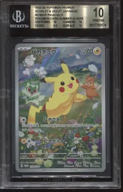 BGS 10 PRISTINE PIKACHU SUMMER CAMPAIGN 218/SV-P JAPANESE POKEMON CARD PROMO - Image 1
