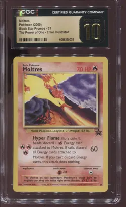 MOLTRES BLACK STAR PROMO #21 ERROR CGC 10 PRISTINE 2000 POKEMON CARD PSA - Image 1