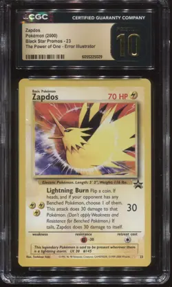 ZAPDOS BLACK STAR PROMO #23 ERROR CGC 10 PRISTINE 2000 POKEMON CARD PSA - Image 1