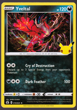 Yveltal Celebrations 019/025 Holo 25th Anniversary Pokemon TCG Card 2021 NM - Image 1