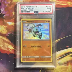 Pokemon Card 2019 PSA 9 ROCKRUFF Rare Holo SV23/SV94 Sun & Moon Hidden Fates - Image 1